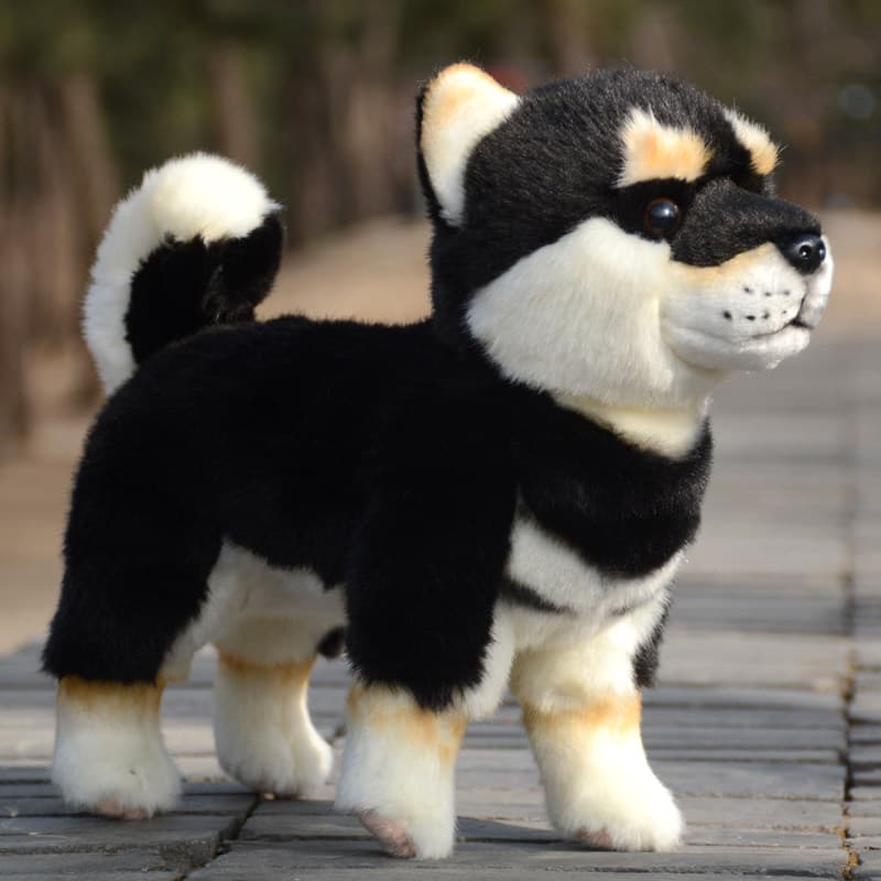 犬 ぬいぐるみ 立体的な黒柴犬のリアルぬいぐるみ