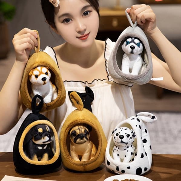 犬 ぬいぐるみ もこもこドッグハウス付き犬ぬいぐるみセット