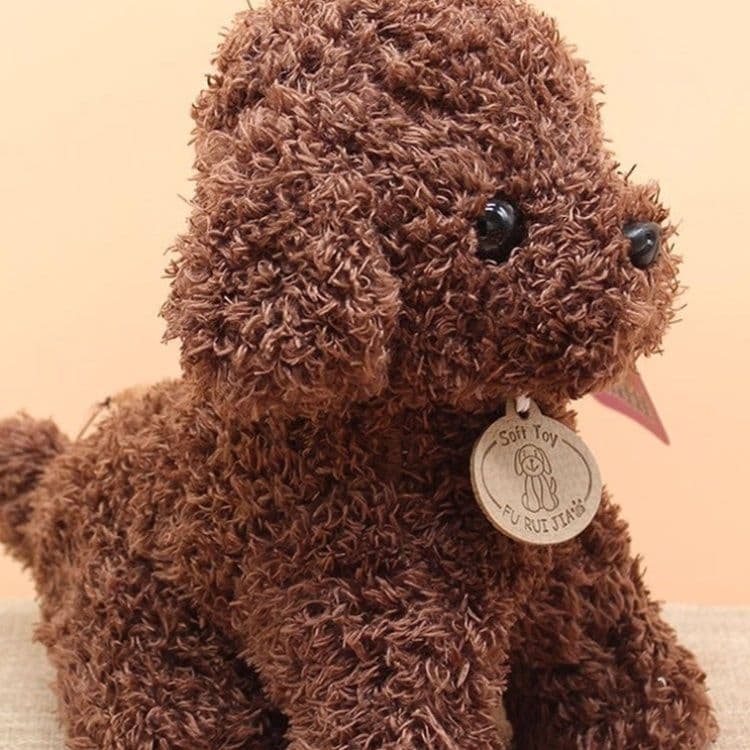 犬 ぬいぐるみ リアルもこもこ巻き毛トイプードル座りポーズぬいぐるみ