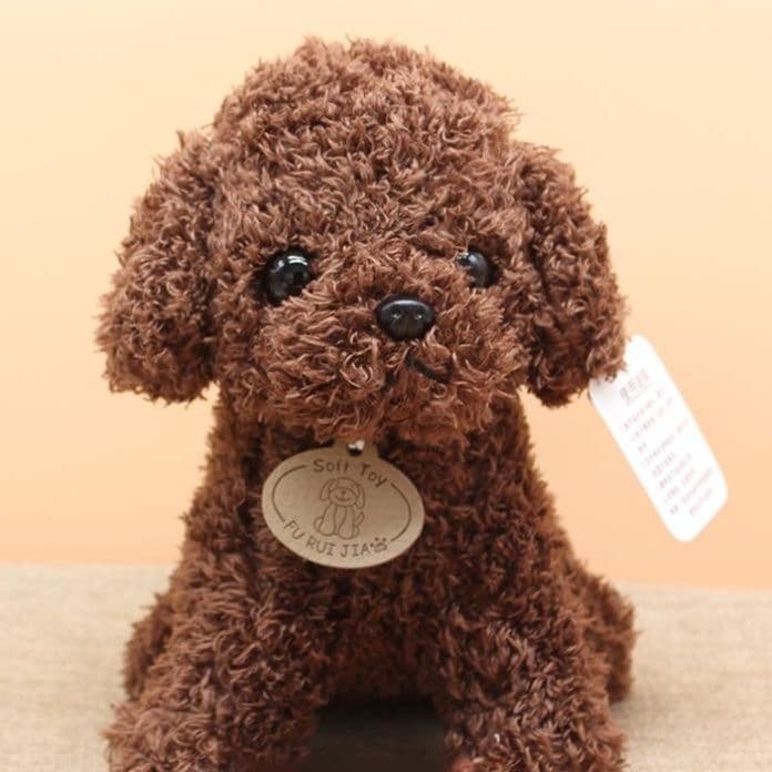 犬 ぬいぐるみ リアルもこもこ巻き毛トイプードル座りポーズぬいぐるみ