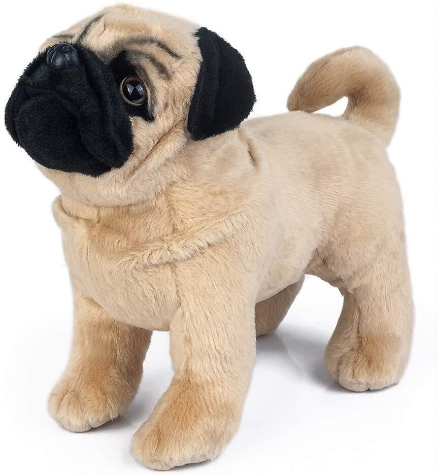 犬 ぬいぐるみ 首をかしげる立ち姿パグのぬいぐるみ