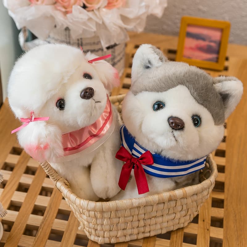 犬 ぬいぐるみ リボン付き お座りポメラニアン ぬいぐるみ