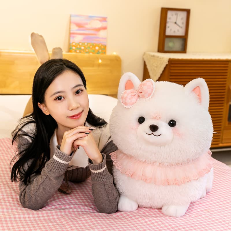 犬 ぬいぐるみ もふもふポメラニアン フリルレース付きぬいぐるみ