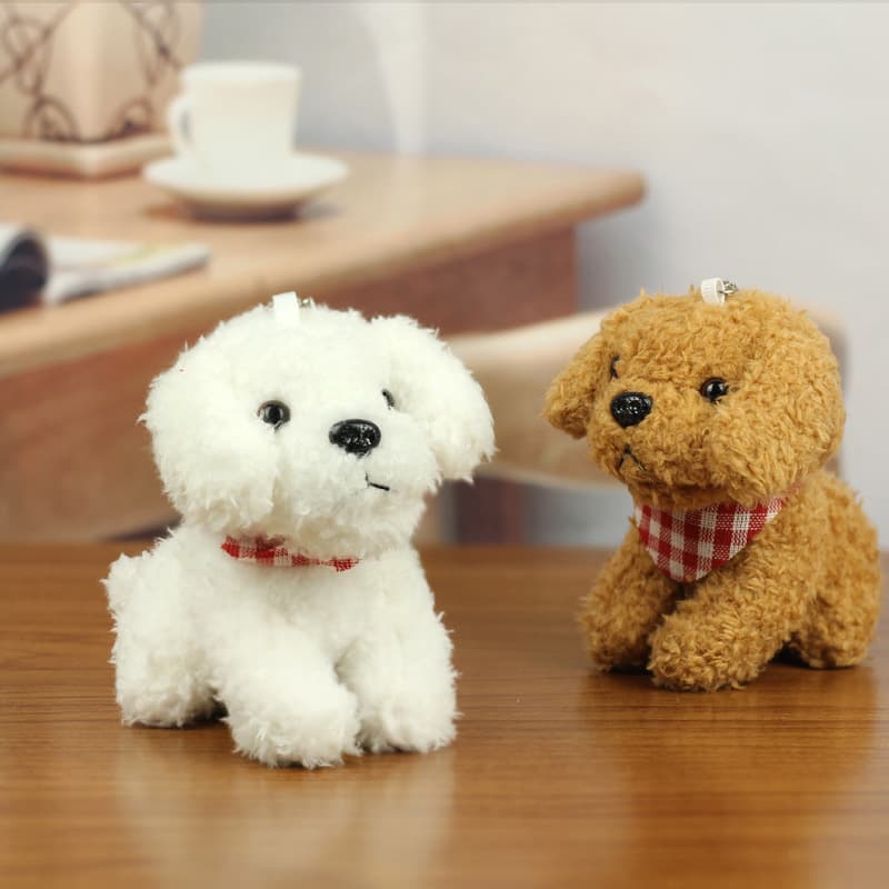 犬 ぬいぐるみ チェック柄バンダナ付きトイプードル風ぬいぐるみ