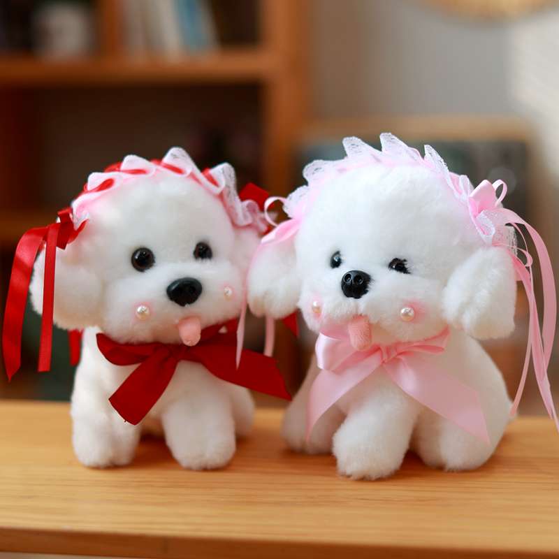 犬 ぬいぐるみ リボン付きふわふわポメラニアン人形