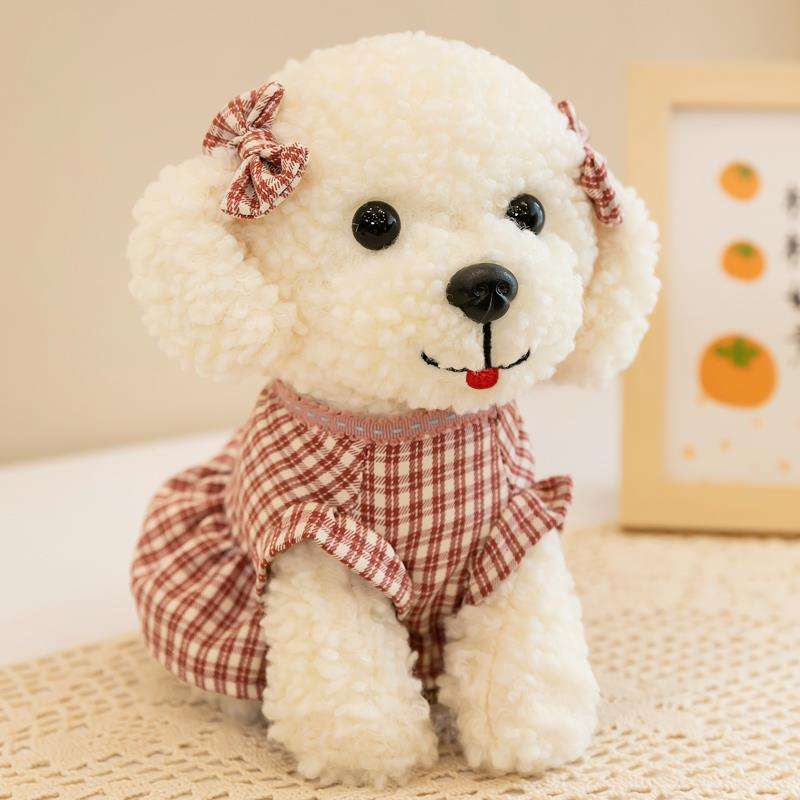 犬 ぬいぐるみ チェック柄お洋服の癒しプードル