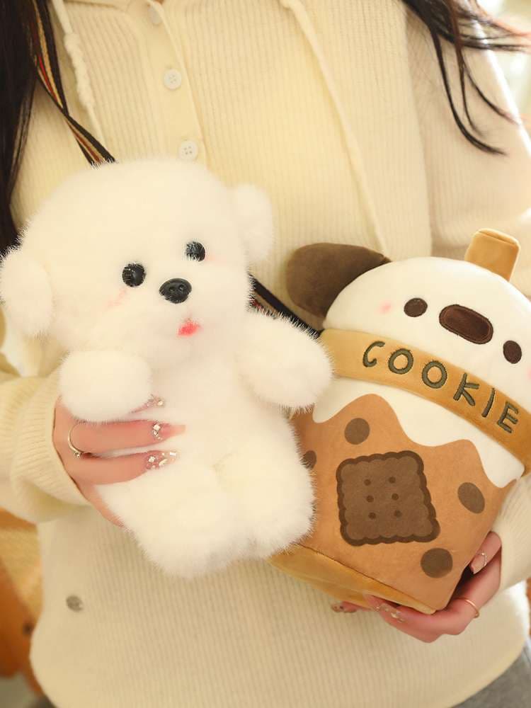 犬 ぬいぐるみ もこもこカップ型犬ポーチ