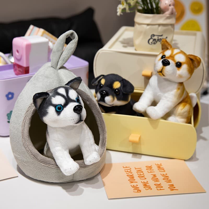 犬 ぬいぐるみ もこもこハウス付き柴犬ぬいぐるみセット