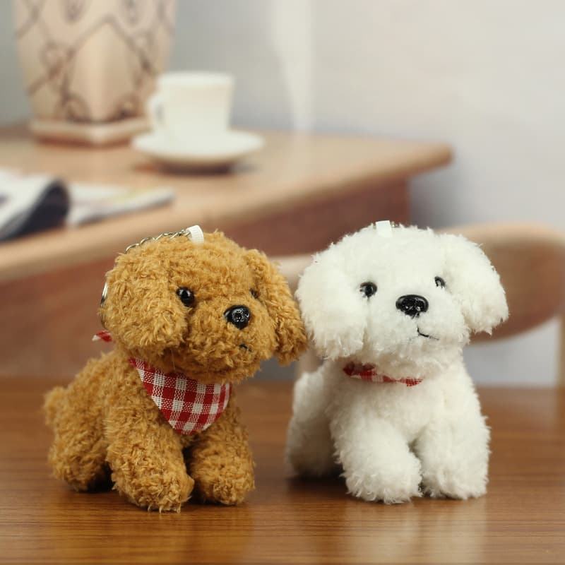 犬 ぬいぐるみ チェック柄バンダナ付きトイプードル風ぬいぐるみ