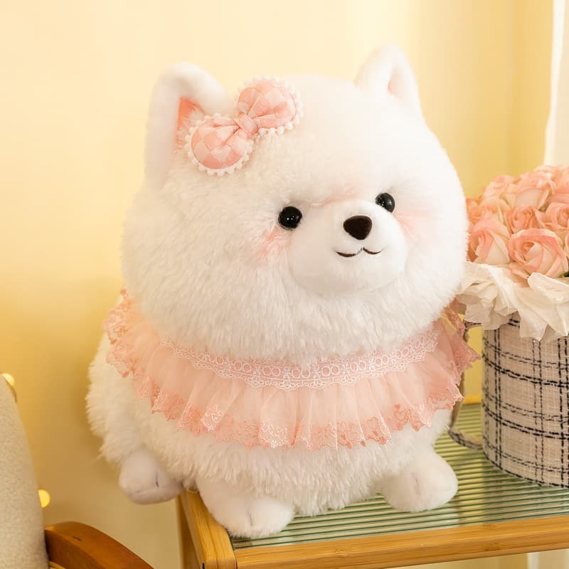 犬 ぬいぐるみ もふもふポメラニアン フリルレース付きぬいぐるみ