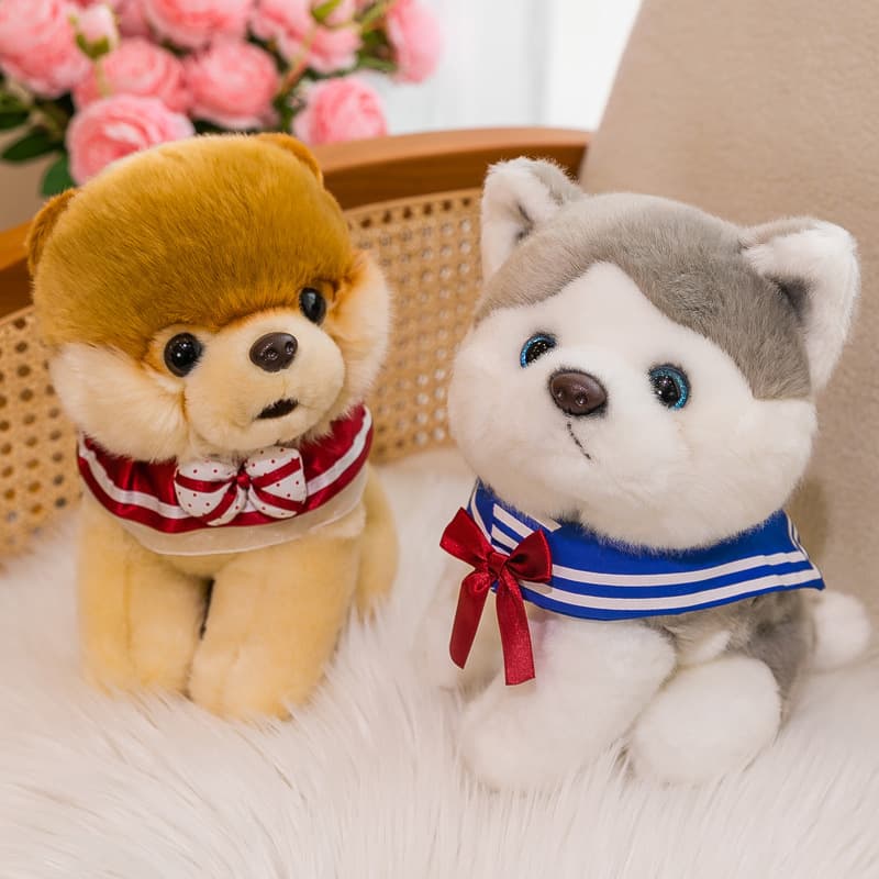 犬 ぬいぐるみ リボン付き お座りポメラニアン ぬいぐるみ
