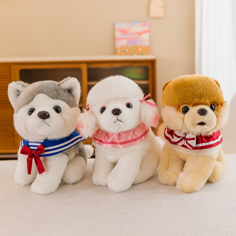 犬 ぬいぐるみ リボン付き お座りポメラニアン ぬいぐるみ