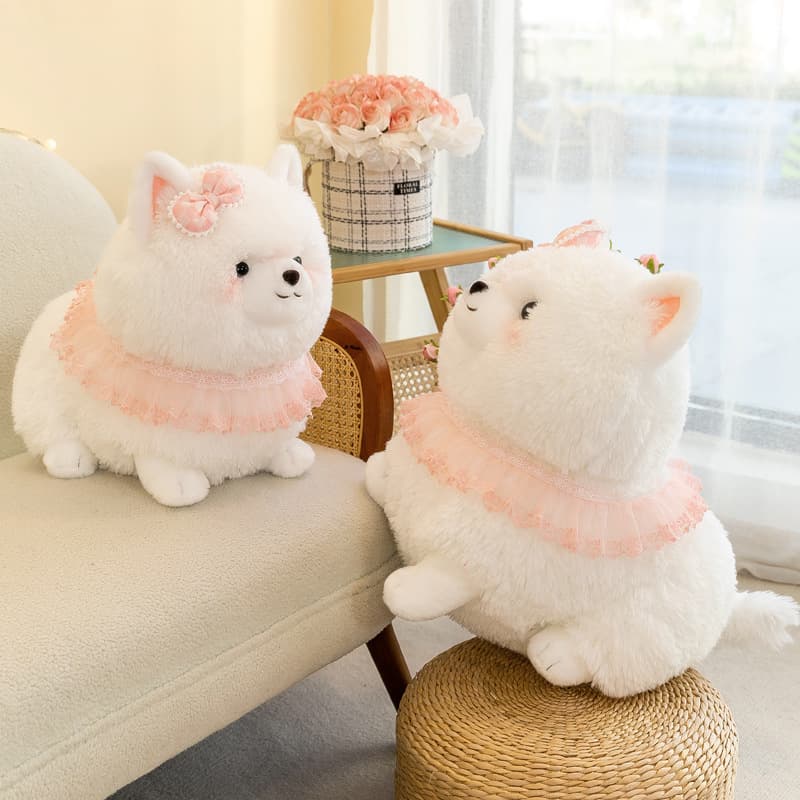 犬 ぬいぐるみ もふもふポメラニアン フリルレース付きぬいぐるみ