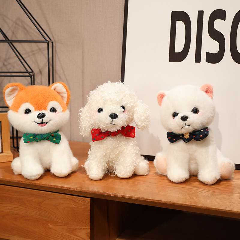 犬 ぬいぐるみ リボン付き おすわりペット ぬいぐるみ