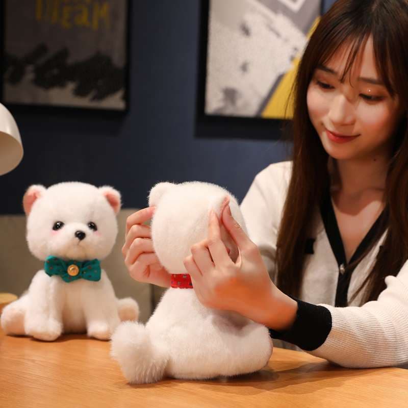 犬 ぬいぐるみ リボン付きふわもこポメラニアン ぬいぐるみ