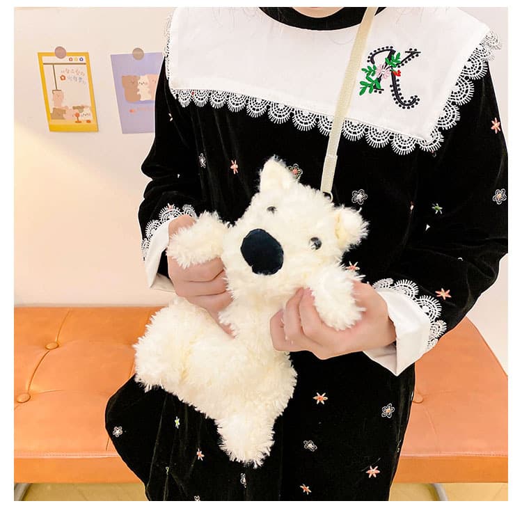 犬 ぬいぐるみ もこもこシュナウザー風ショルダーバッグ型ぬいぐるみ