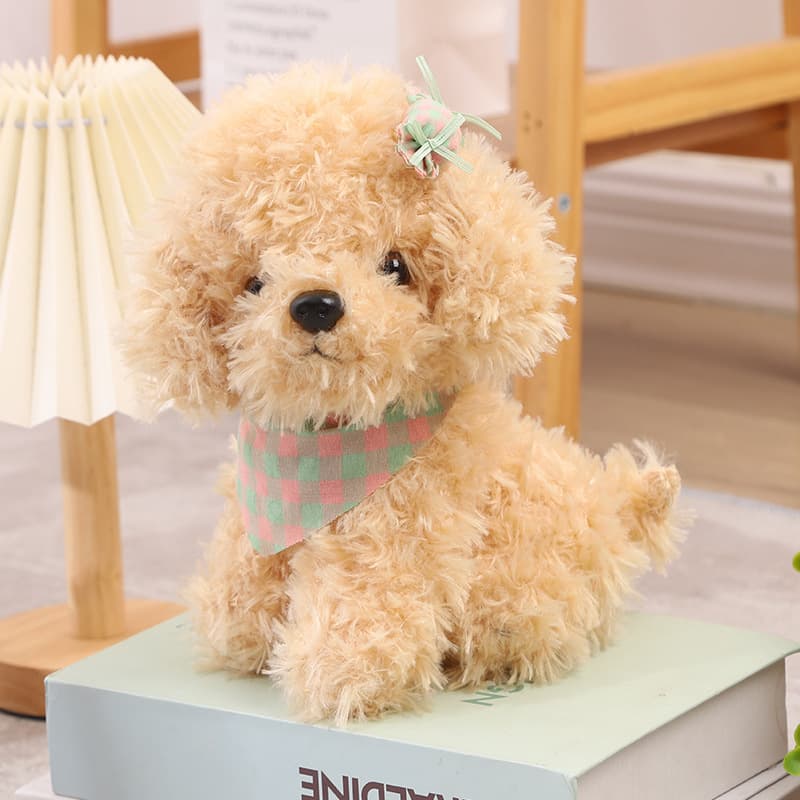 犬 ぬいぐるみ リボン付きおすわりトイプードルぬいぐるみ