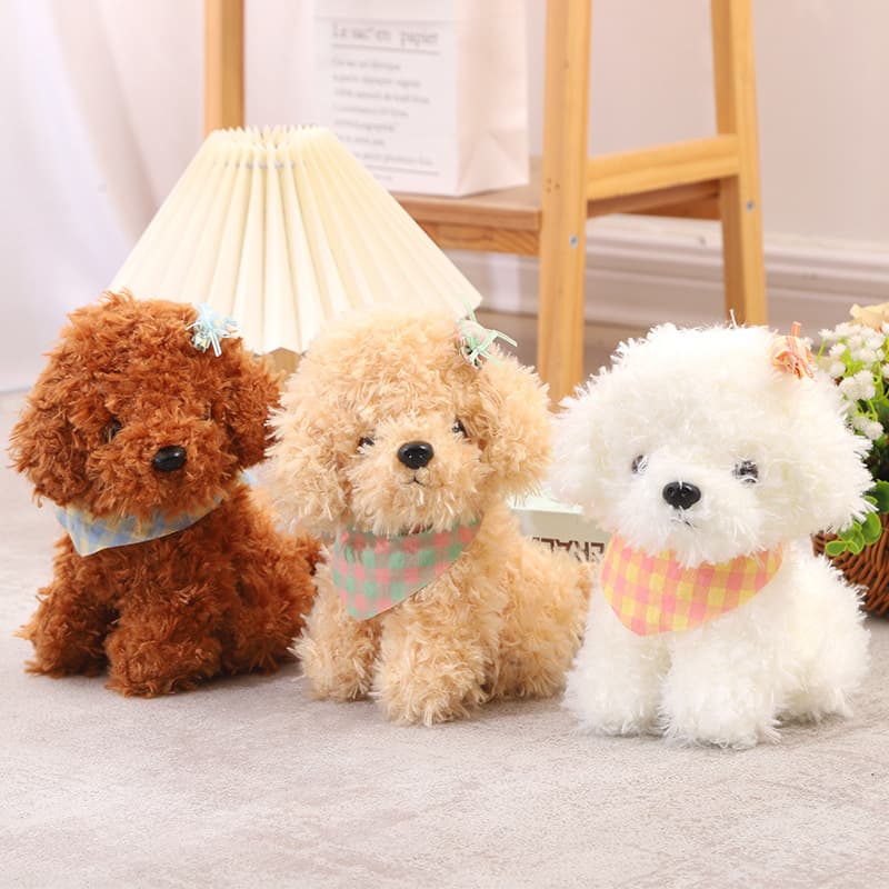 犬 ぬいぐるみ リボン付きおすわりトイプードルぬいぐるみ