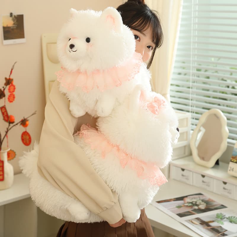 犬 ぬいぐるみ もふもふリボン付きポメラニアンぬいぐるみ