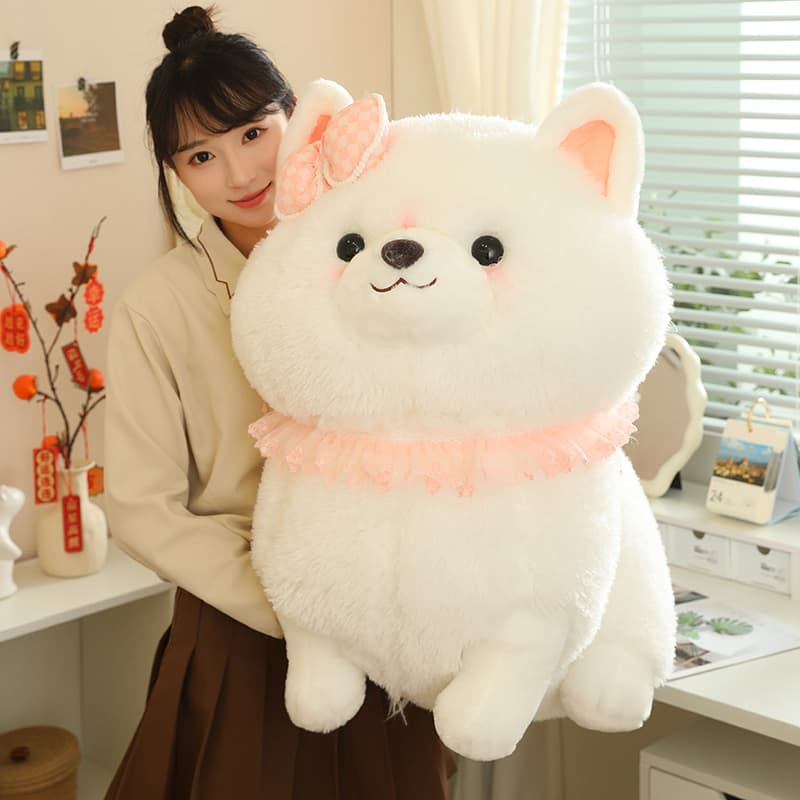 犬 ぬいぐるみ もふもふリボン付きポメラニアンぬいぐるみ