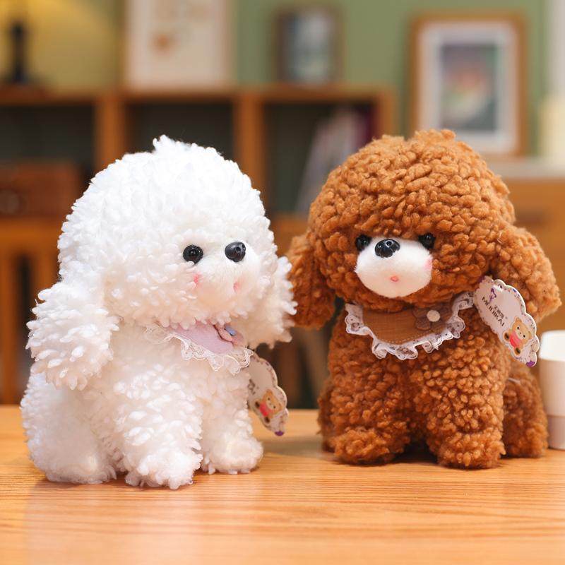 犬 ぬいぐるみ レースの襟付きもこもこ トイプードル
