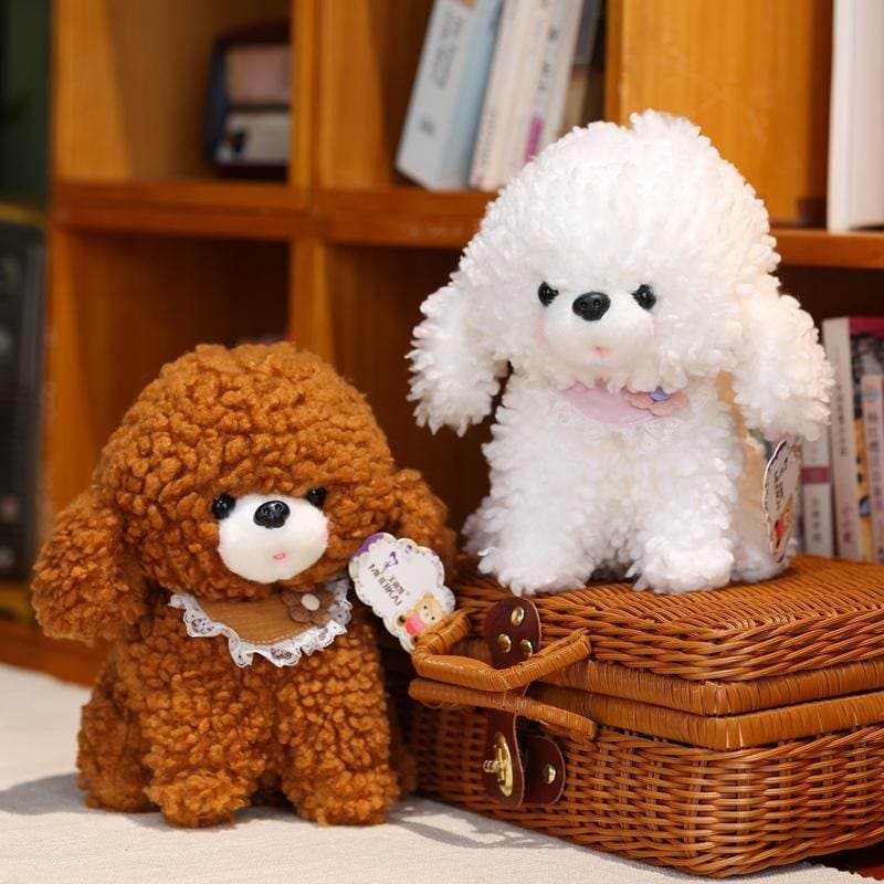 犬 ぬいぐるみ レースの襟付きもこもこ トイプードル