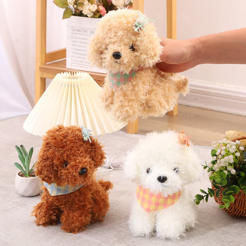 犬 ぬいぐるみ リボン付きおすわりトイプードルぬいぐるみ