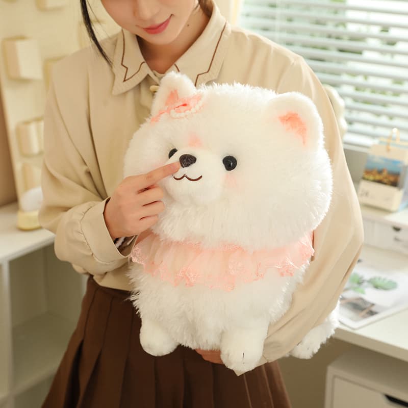 犬 ぬいぐるみ もふもふリボン付きポメラニアンぬいぐるみ